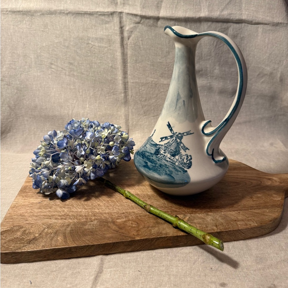 Ceramic Pitcher with Blue Windmill Design